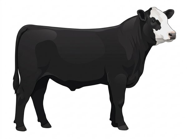 Black with a partial white face SimAngus Steer