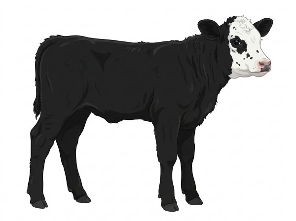 Black with a partial white face, white spots and ticking in the white SimAngus Bull