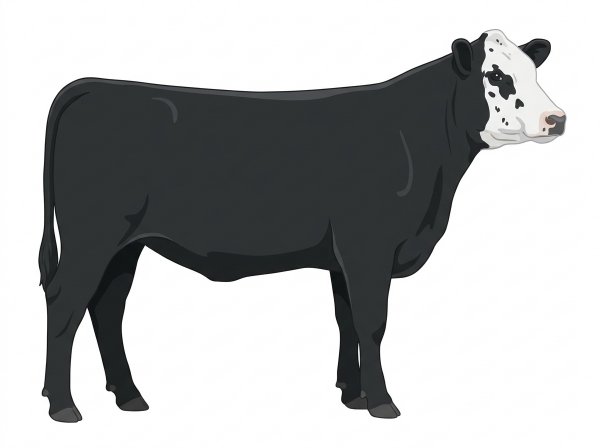 Black with a white face, a few white spots and ticking in the white SimAngus Heifer