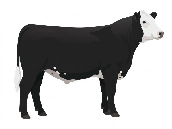 Black with a white face and a few white spots SimAngus Steer