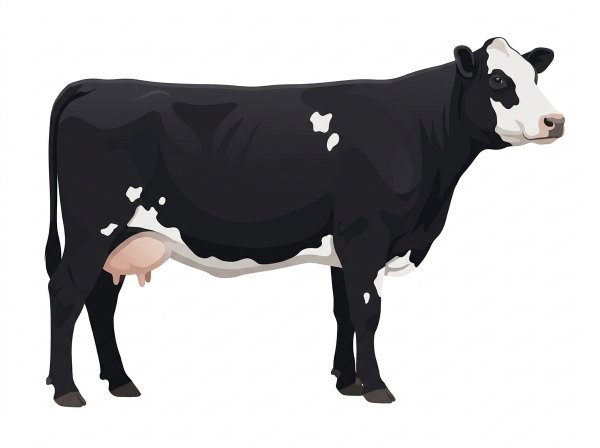 Black with a white face and white spots SimAngus Cow