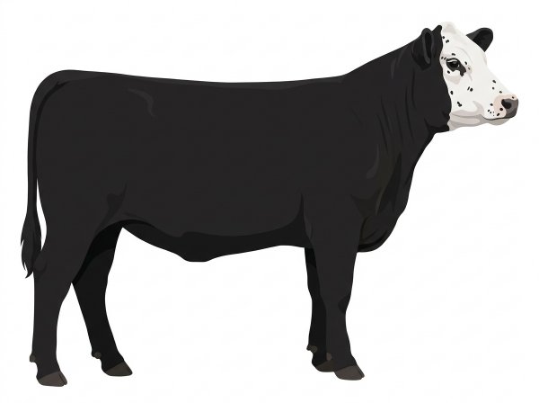 Black with a white face, white spots and ticking in the white SimAngus Heifer