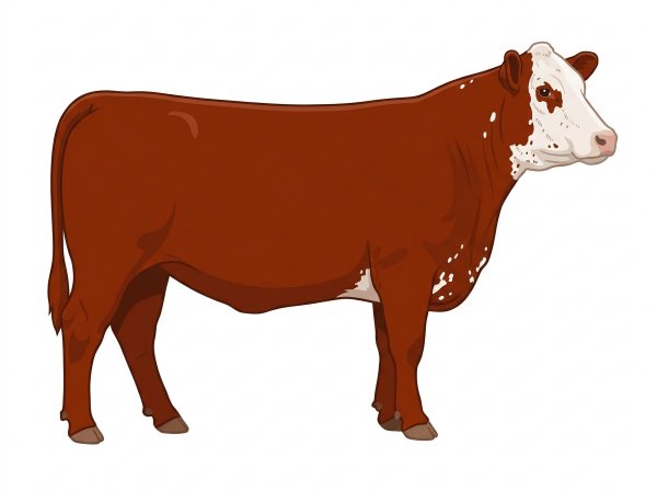 Red with a white face, a few white spots and ticking in the white SimAngus Cow