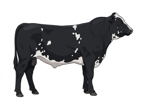 Black with a few white spots Simmental Cross Bull