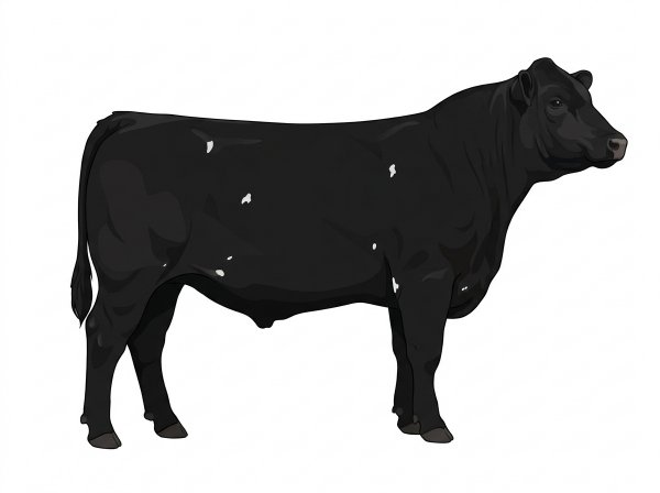 Black with a few white spots Simmental Cross Steer