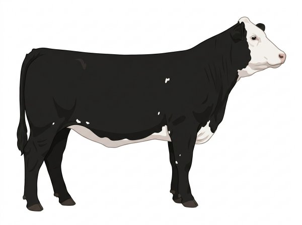 Black with a full white face, white brisket and underline and a few white spots Simmental Cross Heifer