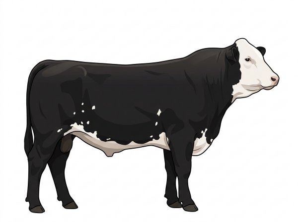 Black with a full white face, white brisket and underline and white spots Simmental Cross Bull