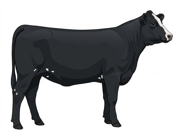 Black with a partial white face and a few white spots Simmental Cross Heifer