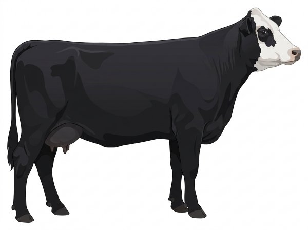 Black with a partial white face Simmental Cross Cow