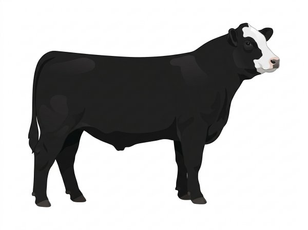 Black with a partial white face Simmental Cross Steer