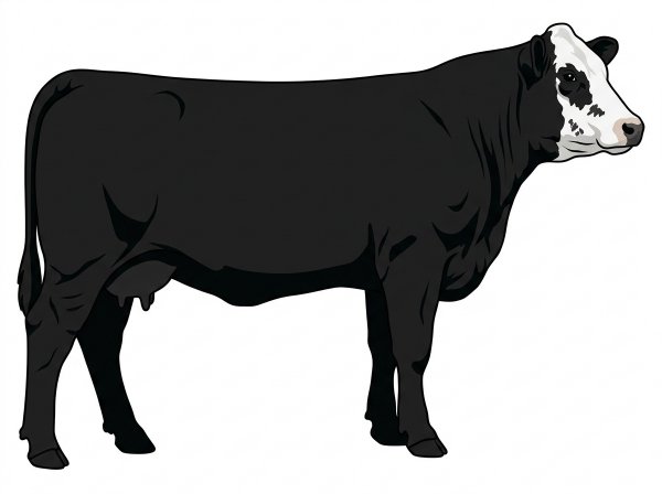 Black with a white face and ticking in the white Simmental Cross Cow