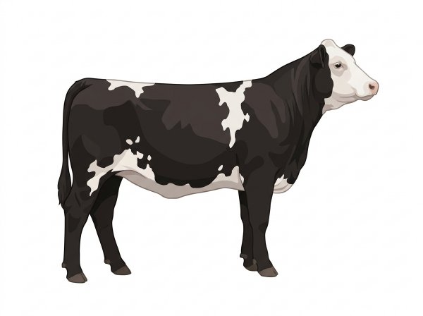 Black with a white face and white in large patches Simmental Cross Cow