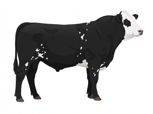 Black with a white face and white spots Simmental Cross Bull