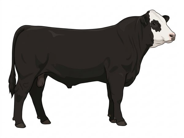 Black with a white face Simmental Cross Bull