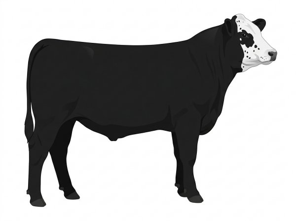 Black with a white face, white spots and ticking in the white Simmental Cross Steer