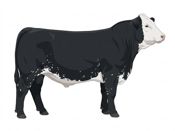 Black with ticking in the white Simmental Cross Steer