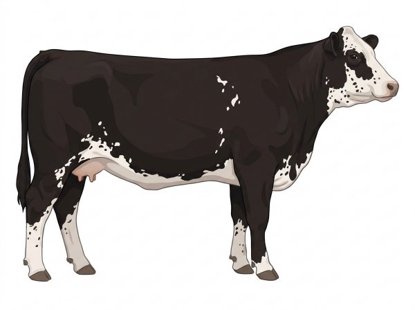 Black with white spots and ticking in the white Simmental Cross Cow