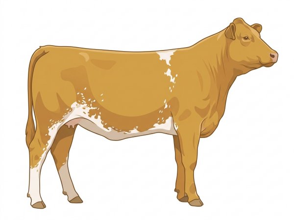 Gold with a few white spots and ticking in the white Simmental Cross Heifer