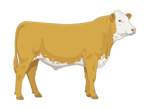 Gold with a full white face, white brisket and underline, white spots and ticking in the white Simmental Cross Steer