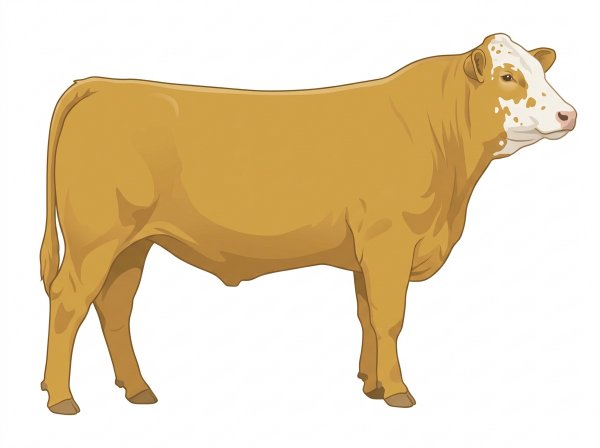 Gold with a white face, a few white spots and ticking in the white Simmental Cross Steer