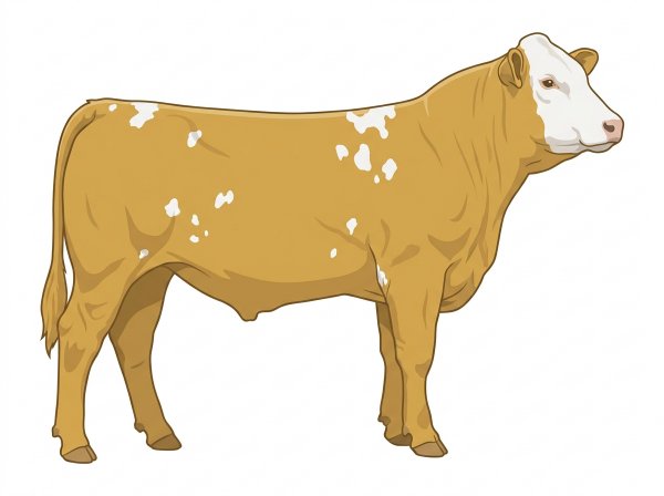Gold with a white face and a few white spots Simmental Cross Steer