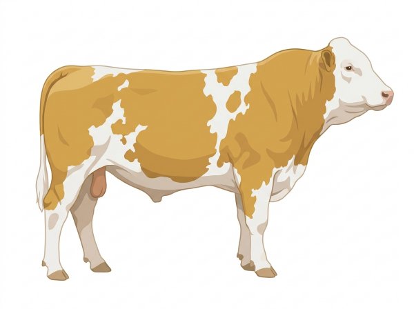 Gold with a white face and white in large patches Simmental Cross Bull