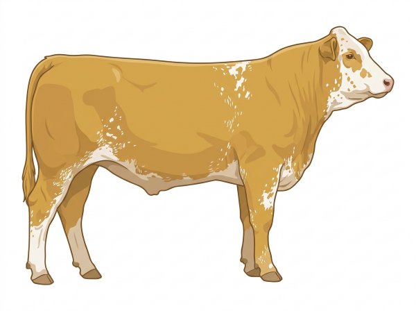Gold with a white face, white spots and ticking in the white Simmental Cross Steer