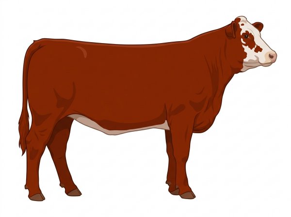 Red with a pale muzzle ring and lighter underline and a partial white face Simmental Cross Heifer