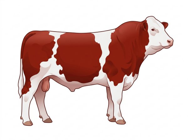 Red with a white face and white in large patches Simmental Cross Bull