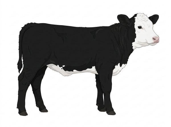 Black with a full white face, white brisket and underline and white spots Simmental x Angus Cross Heifer