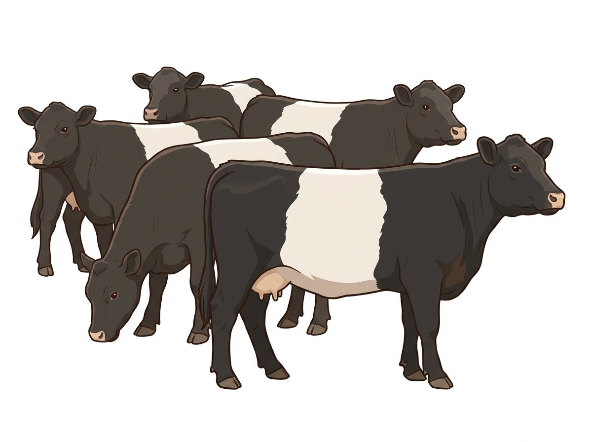 Five Belted Galloway Heifers